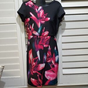Worthington Black Dress with Pink Floral Pattern